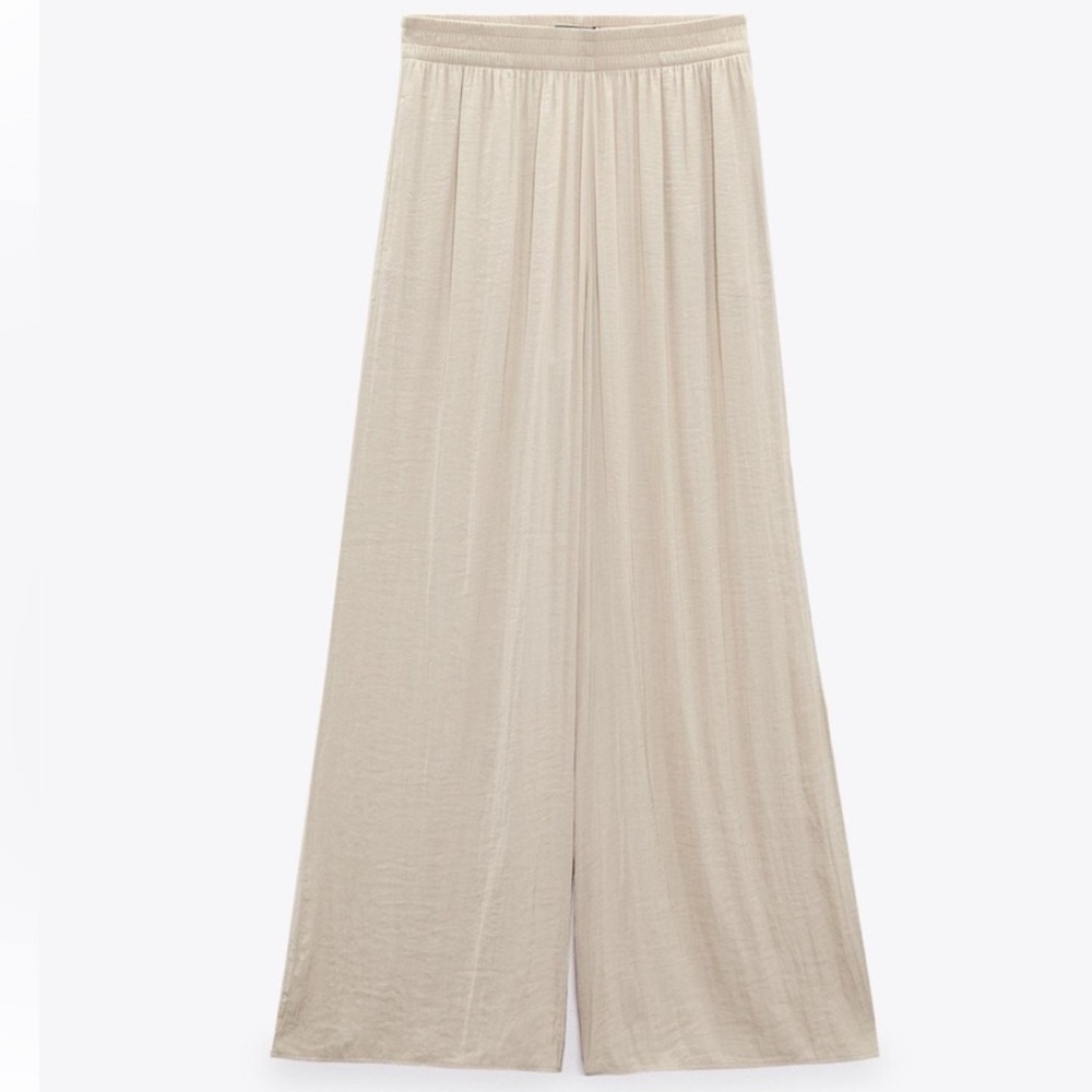 Zara New Beige Wide-Leg leightweight Pants